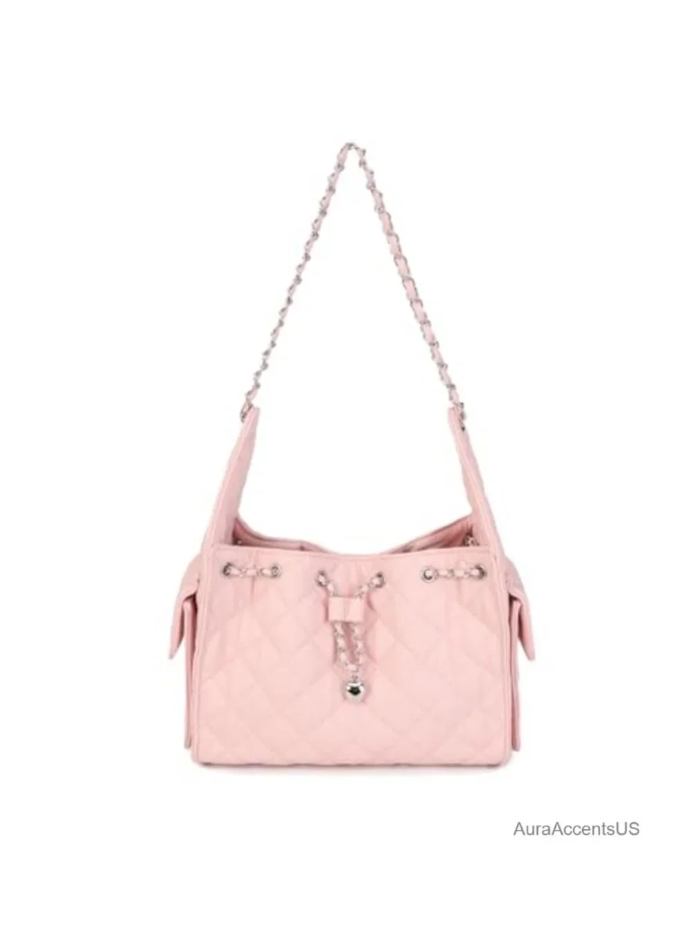 Quilted Hobo Shoulder Bag with Chain Strap - Large Tote Handbag
